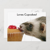 Carte Postale Ferrets Love Cupcakes (Devant / Derrière)