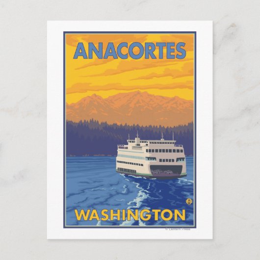 Carte Postale Ferry and Mountains - Anacortes, Washington (Devant)