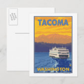 Carte Postale Ferry et montagnes - Tacoma, Washington (Devant / Derrière)