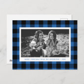Carte Postale Festif Bleu Buffalo Plaid Photo unique Noël (Devant / Derrière)