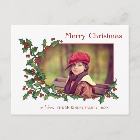 Carte Postale Festif Colorful Holly, Salutation & Photo (Devant)