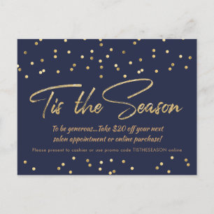 Carte Postale Festif Gold Confetti Holiday Business Promo Blue