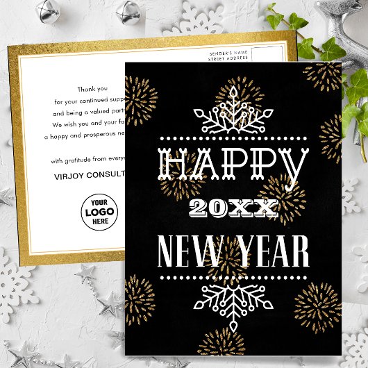 Carte Postale Festif Gold Fireworks Moderne Fun Script Business