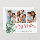 Carte Postale Festif Holly Berry Noël 3 Photo Holiday (Devant / Derrière)