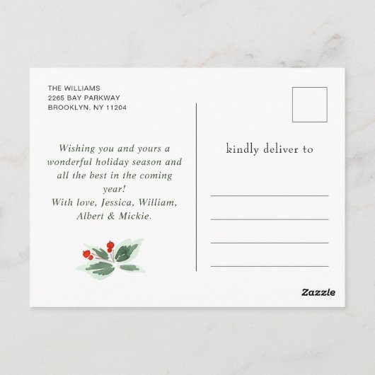 Carte Postale Festif Holly Berry Noël 3 Photo Holiday (Dos)