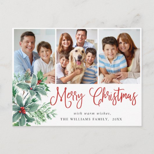Carte Postale Festif Holly Berry Noël 3 Photo Holiday (Devant)