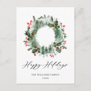 Carte Postale Festif Holly Berry Pine Forest Wreath Noël