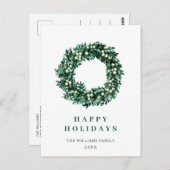 Carte Postale Festif Holly Berry Wreath Noël (Devant / Derrière)