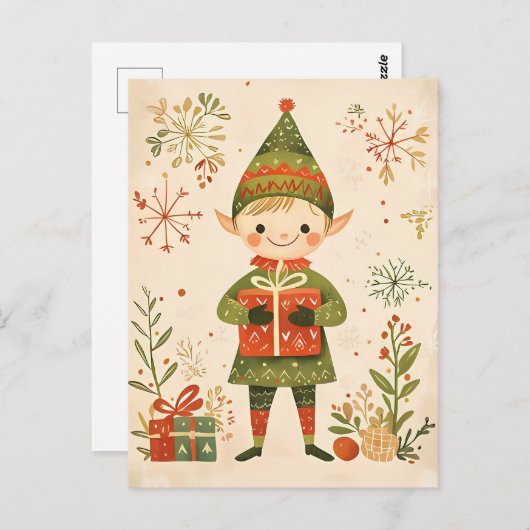Carte Postale Festif mignon Gnome Noël Salutation (Devant / Derrière)