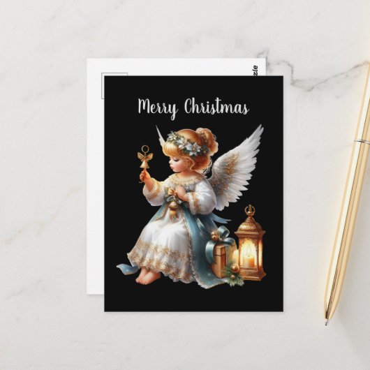 Carte Postale Festif Noël Angel ajouter un message (Devant/Arrière en situation)