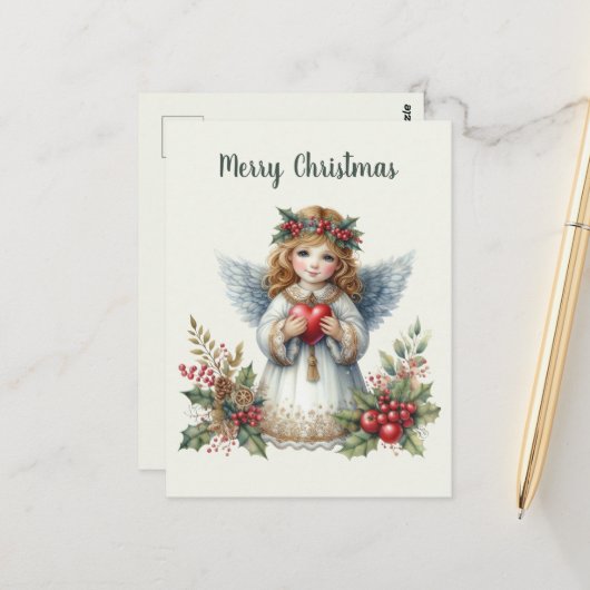 Carte Postale Festif Noël Angel ajouter un message (Devant/Arrière en situation)