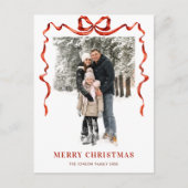 Carte Postale Festif Noël Boho Red Bow Ribbon 2 Photo (Devant)