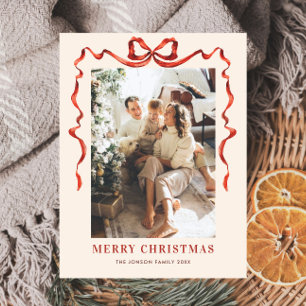 Carte Postale Festif Noël Boho Red Bow Ribbon Photo