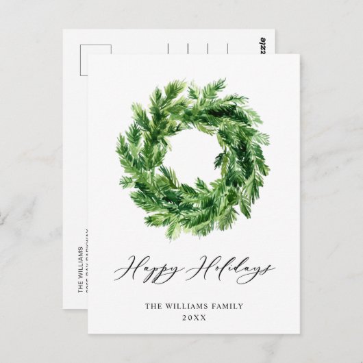 Carte Postale Festif Pine Branche Wreath Noël (Devant / Derrière)