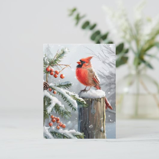 Carte Postale Festif rouge Cardinal Noël Salutation (Debout devant)