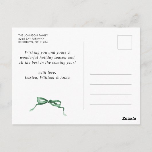 Carte Postale Festif Sage vert Noël Bow Ribbon 2 Photo (Dos)