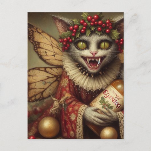 Carte Postale Festif Vampire chat Noël Eggnog (Devant)