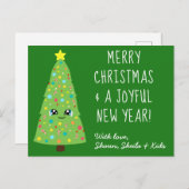 Carte Postale Festif Vert Kawaii Arbre de Noël Joyeux Noël (Devant / Derrière)