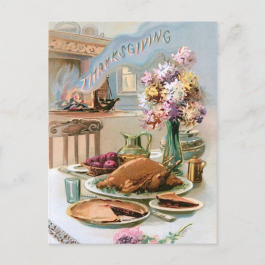 Carte Postale Festif Vintage Thanksgiving diner (Devant)