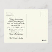 Carte Postale Festif Vintage traditionnel Thanksgiving Dîner (Dos)