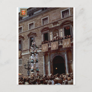 Carte Postale Festival de Castellers de Barcelone Scène Vintage