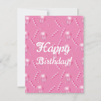 Carte postale festive avec ballons roses et confet
