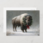 Carte Postale Festive Bison with Holiday Wreath (Devant / Derrière)