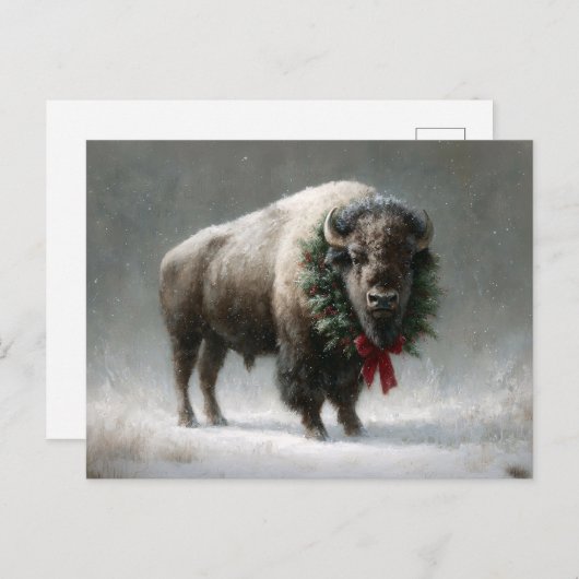 Carte Postale Festive Bison with Holiday Wreath (Devant / Derrière)