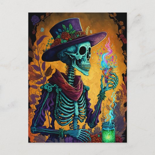 Carte Postale Festive Calavera ! - Art du squelette mexicain (Devant)