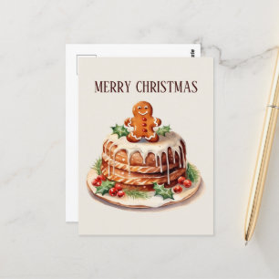 Carte Postale Festive Christmas aquarelle cake ajouter du texte