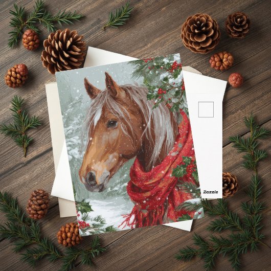 Carte Postale Festive Christmas Horse Greeting Postcard