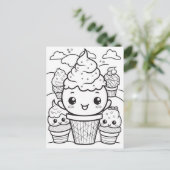 Carte Postale Festive crème glacée enfants coloration (Debout devant)