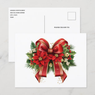 Carte Postale Festive de Noël rouge et or