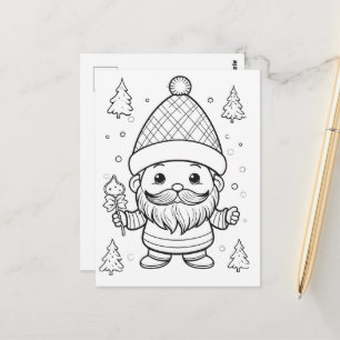Carte Postale Festive elfe enfants coloriage
