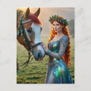 Carte Postale Festive Femme et Son Cheval Noël