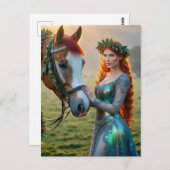 Carte Postale Festive Femme et Son Cheval Noël (Devant / Derrière)