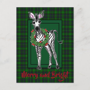 Carte Postale Festive Fête Zèbre dessin vert plaid