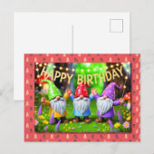 Carte Postale Festive Garden Gnomes Birthday Celebration (Devant / Derrière)
