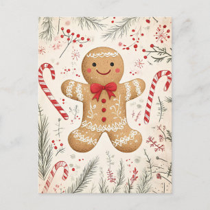 Carte Postale Festive Gingerbread Homme Noël Salutation