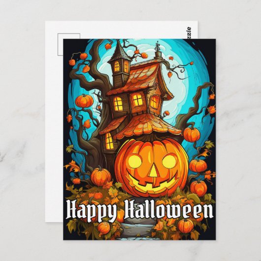 Carte Postale Festive Haunted Treehouse | Bonne Halloween (Devant / Derrière)