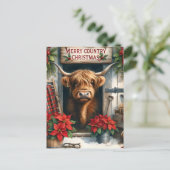 Carte Postale Festive Highland cow ajouter un message (Debout devant)