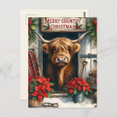 Carte Postale Festive Highland cow ajouter un message (Devant / Derrière)