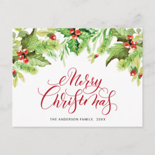 Carte Postale Festive Holly Berry Joyeux Noël