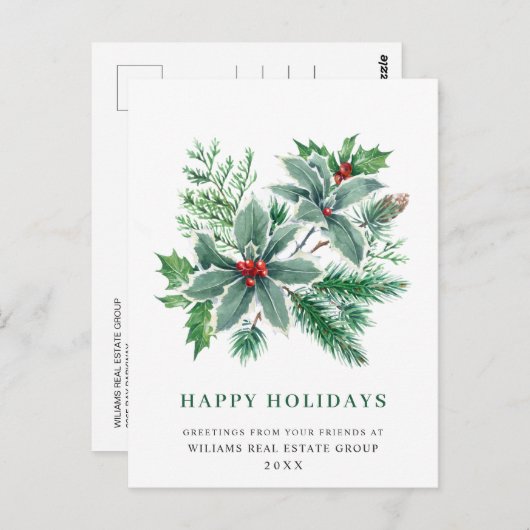 Carte Postale Festive Holly Berry Noël voeux (Devant / Derrière)