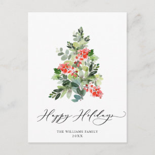 Carte Postale Festive Holly Noël Arbre Salutation vacances
