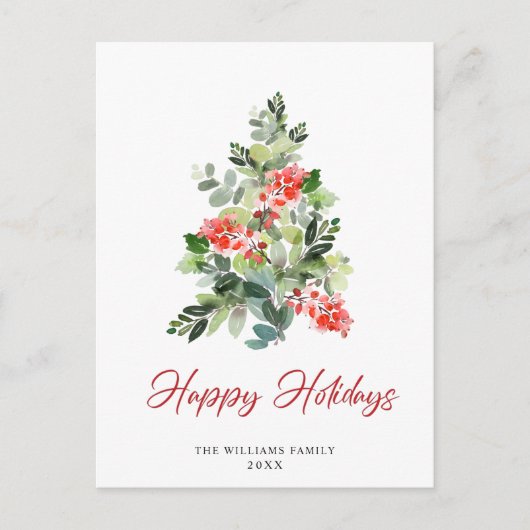 Carte Postale Festive Holly Noël Arbre Salutation vacances (Devant)