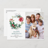 Carte Postale Festive Holly Wreath Joyeux Noël de Noël (Devant / Derrière)