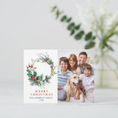Carte Postale Festive Holly Wreath Joyeux Noël de Noël (Debout devant)
