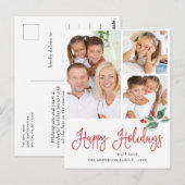 Carte Postale Festive Holly Wreath Noël Salutation vacances (Devant / Derrière)