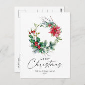 Carte Postale Festive Holly Wreath Noël Salutation vacances (Devant / Derrière)
